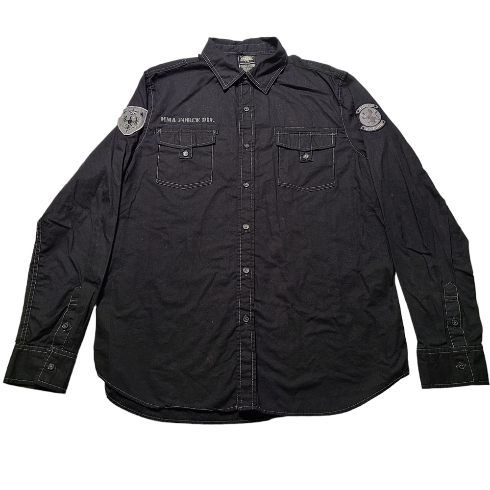 MMA Elite Button-Up Shirt Men's Large Black Embroidered Cotton Long Sleeve